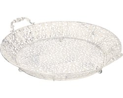 Ronde decoratie schaal/dienblad van gietijzer lichtgrijs 35 cm- Gietijzeren woon/tuin accessoires - Dienbladen