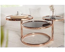 Ronde design salontafel in koper en zwart, Art Deco stijl