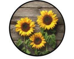 Ronde Deurmat met Zonnebloem Print - Zacht, Wasbaar en Antislip Vloerkleed voor Woonkamer of Keuken - 91 cm
