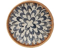Ronde Dienblad van Rotan met Parelmoer Inleg en Houten Onderkant