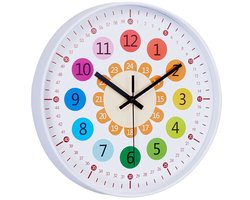 Ronde digitale klok, educatieve wandklok, stille beweging, werkt op batterijen, tikt niet, kinderkamer, kleuterklok, 30 cm, felgekleurde wandklok met dubbele schaal, werkt op batterijen-Verjaardagscadeaus voor kinderen