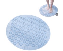 Ronde douchemat - Antislip badmat - Badmat met zuignappen - Voetmat voor thuisgebruik - Voetscrubmat - Douchescrubmat - Antislip - Met afvoergaten - Blauw - 30x30 cm - Geschikt voor douche en bad
