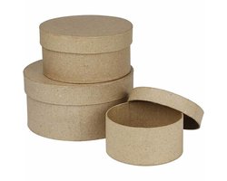 Ronde Dozen - Set Van 3 Stuks - Papier-Maché Bewaardozen - Handgemaakt & Stevig - Perfect Voor Knutselen & DIY Decoratie - H: 5+6,5+7,5 cm - Ø10+13+16 cm - Duurzame Opbergoplossing