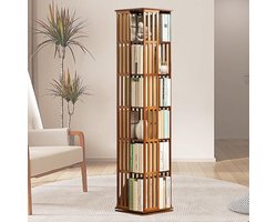 Ronde Draaibare Boekenkast Hoge Hoek Organizer met 5 of 6 Niveaus van Bamboe