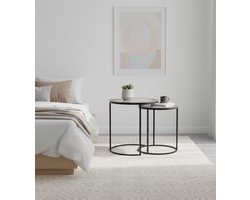 Ronde Duo Salontafel Set “Industriële Elegantie” – Handgemaakt Metaal 40x40x50 cm & 35x35x45 cm – Altameubel