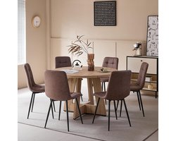 Ronde Eetkamerset met 6 Stoelen - Eettafel en Kunstleren Zitmeubelen
