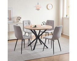 Ronde Eetkamerset met Gevoerde Stoelen - 100 cm Eettafel voor Keuken en Woonkamer