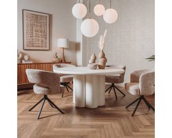 Ronde Eetkamertafel Beige MDF 130-150 cm – Modern en Tijdloos Design voor Gezellige Diners – Novihome