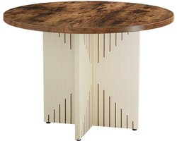 Ronde eettafel – 100 cm – houten tafelblad – kruisvormige tafelvoet – 4 personen – landelijk ontwerp