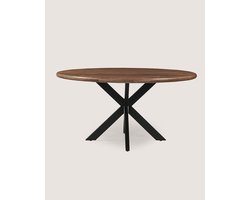 Ronde Eettafel 100 cm Mangohout – Bruin – Zwart Metalen Matrix Onderstel – Landelijk – 4 Personen