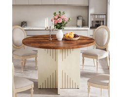 Ronde Eettafel 100 cm voor 4 Personen met Kruisvoet - Houtlook Bruin & Beige