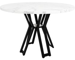 Ronde eettafel (100 x 100 x 76 cm), lichte en luxe ronde tafel voor 4-6 personen, geschikt voor eetkamers en woonkamers, zwarte poten, gemarmerd MDF tafelblad
