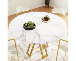 Ronde eettafel 100 x 100 x 76 cm - voor eetkamer en woonkamer - gouden tafelpoten - tafelblad met marmerpatroon