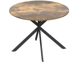 Ronde eettafel 100x100x75cm Bruin Metaal vierpersoons eettafel keukentafel vrijetijdstafel industrieel ontwerp stabiel en duurzaam met voetdoppen geschikt voor eetkamer keuken woonkamer en gezinsmaaltijden