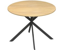 Ronde eettafel 100x100x75cm Houtkleur Metaal gametafel bijzettafel koffietafel eenvoudig ontwerp stabiel en duurzaam geschikt voor 4 personen geschikt voor woonkamer keuken eetkamer en familiediners