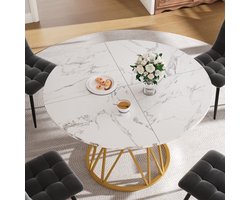 Ronde eettafel 100x100x76 cm - keukentafel - geschikt voor 4 personen - ronde salontafel - marmeren tafelblad - goudkleurig