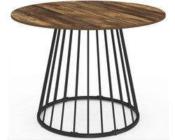 Ronde Eettafel 110 cm Donker Houtlook met Zwarte Poot – Industriële Eetkamertafel voor 4 tot 6 Personen – Moderne Design Tafel