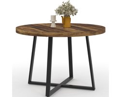 Ronde eettafel , 110 cm, geschikt voor 4-6 personen, vast model, donker hout met Hawkins en zwart frame, modern design