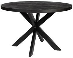 Ronde Eettafel 110 cm Zwart – Mangohout – Industrieel & Modern – 4 Personen