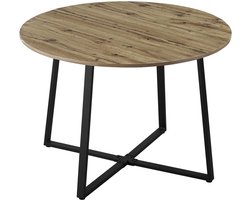 Ronde Eettafel 110x110 cm - Houten Tafel voor Keuken en Eetkamer - Industrieel Modern Design