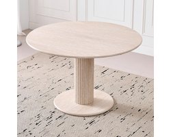 Ronde Eettafel 115 cm Geel Travertin Patroon voor 4-6 Personen