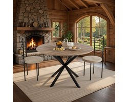 Ronde eettafel 120 cm - Houten Keukentafel met Zwart Metaal