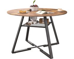 Ronde Eettafel 120 cm - Houten Tafelblad met Metalen Voet voor 4-6 Personen - Multifunctionele Tafel voor Keuken, Woonkamer, Kantoor, Café, Restaurant - Bruin en Zwart - Opbergrek Onder Tafel - 120 kg Draagvermogen