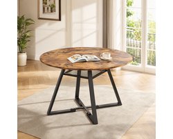 Ronde Eettafel 120 cm, industrieel vintage eetkamertafel met opbergrooster onderblad, stalen frame, voor 4‑6 personen, keukentafe