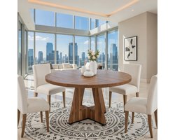 Ronde Eettafel 120 cm - Keukentafel voor 4 personen - Landhuisstijl Houten Tafel met Robuuste Poten - Eetkamer, Woonkamer & Open Keuken - Bruin Rustiek Design Casa Serena