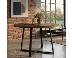 Ronde Eettafel 120 cm Landelijke Stijl – Grote Houten Eetkamertafel voor 4 personen – Massief Design in Rustiek Bruin – Casa Serena