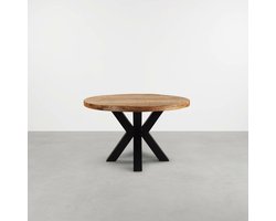 Ronde eettafel 120 cm mangohout glad rond 76cm 6 cm dik blad