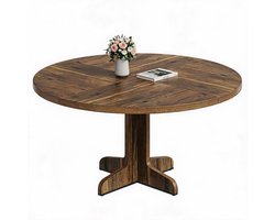 Ronde Eettafel 120 cm - Massief Houten Tafelblad - Gebogen Metalen Poten - Naturel Houtkleur - Eetkamertafel voor 4-6 Personen