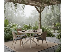 Ronde Eettafel 120 cm – Retro Industriële Keukentafel van Walnoothout met Zwarte Metalen Poten – Depauwwonen – Eettafel voor 4-6 Personen, MDF Tafelblad, Stijlvol & Stevig, X-Vormige Onderstel, Multifunctioneel