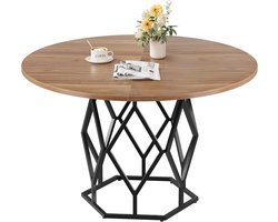 Ronde eettafel 120 cm voor 4–6 personen - Houten blad (4 panelen) met metalen onderstel - Voor keuken, eetkamer & woonkamer - Bruin