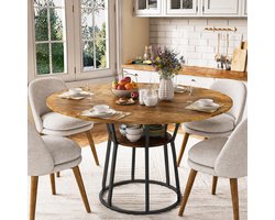 Ronde Eettafel 120 cm voor 4-6 personen, Keukentafel met 1 Open Opbergvak en Metalen Onderstel, Eettafel voor Keuken Woonkamer Eetkamer