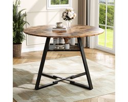 Ronde Eettafel 120 cm | Voor 4-6 Personen | MDF Tafelblad + Metalen Frame | Moderne Design Tafel met Opbergruimte Onder Blad