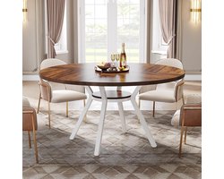 Ronde Eettafel 120 cm Wit – Moderne Keukentafel voor 4-6 Personen met Metalen Frame en Opbergvak – Design Eetkamertafel – Dader
