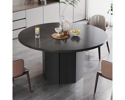 Ronde Eettafel 120 cm – Zwart Eiken Keukentafel voor 4-6 Personen met Achthoekige Basis – Moderne Houten Eetkamertafel met Metalen Frame – Dader