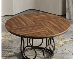 Ronde Eettafel 120 cmNotenhout & Zwart - Industriële Eetkamertafel voor 4 personen - Houten Keukentafel met Metalen Onderstel - Modern Design - Casa Serena