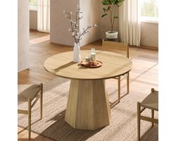 Ronde eettafel, 120 x 120 cm, geschikt voor 4-6 personen, klassiek ontwerp, Scandinavisch-minimalistische stijl, eikenkleur