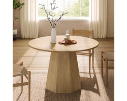 Ronde eettafel - 120 x 120 cm - geschikt voor 4-6 personen - klassiek ontwerp - Scandinavische minimalistische stijl - eikenkleur