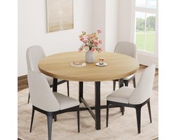 Ronde eettafel 47 inch voor 4 tot 6 personen – Modern houten blad met industrieel metalen onderstel – Ruimtebesparende keukentafel voor appartement en ontbijthoek – 120×120×76 cm – Houtkleur