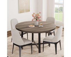 Ronde eettafel 47 inch voor 4 tot 6 personen – Modern houten blad met industrieel metalen onderstel – Ruimtebesparende keukentafel voor appartement en ontbijthoek – 120×120×76 cm – Vintage grijs