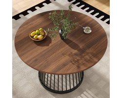 Ronde eettafel 80 cm - compacte keukentafel voor 2 tot 4 personen - ruimtebesparend - walnootlook - zwarte metalen poten