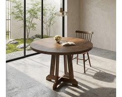 Ronde eettafel 80 cm Wit & Hout - Scandinavische eettafel met spinpoot - Compacte eettafel voor 2-4 personen - Modern design - Casa Serena