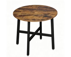 Ronde Eettafel 80 x 80 x 75 cm, Keukentafel met Houtlook Tafelblad, Ronde Tafel, Koffietafel, Werktafel, Speeltafel, Metalen Onderstel, Spaanplaat, Industri毛le Stijl, Max. 100 kg, Bruin en Zwart, voor Woonkamer, Keuken, Eetkamer en Kantoor