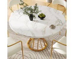 Ronde eettafel 80 x 80 x 76 cm - voor eetkamer en woonkamer - marmeren tafelblad - gouden tafelpoten