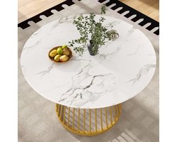 Ronde eettafel 80×80×76 cm - keukentafel - salontafel - geschikt voor eetkamer en woonkamer - tafelblad met marmerpatroon - gouden tafelpoot