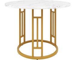 Ronde eettafel (80×80×76cm), keuken eettafel, ronde salontafel voor 4 personen, geschikt voor eetkamer, woonkamer, stijlvolle metalen tafelpoten, MDF marmeren tafelblad, goud