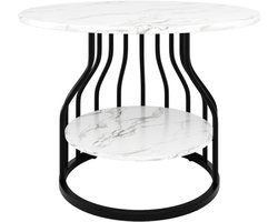 Ronde eettafel (80×80×76cm), keuken eettafel, ronde salontafel voor 4 personen, opbergruimte onder tafel, geschikt voor eetkamer, woonkamer, MDF marmeren tafelblad, zwart